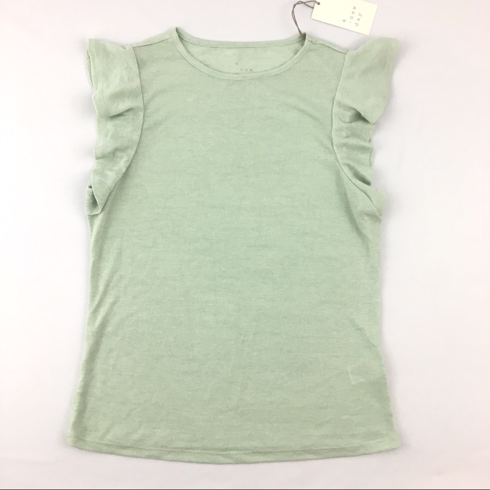 Ruffle Short Sleeve Linen Look Crew Neck T-Shirt